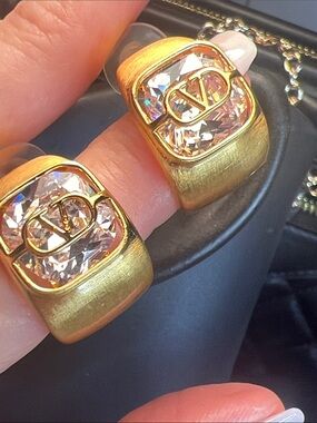 Gold-Tone Crystal Logo Accent Women’s Earrings